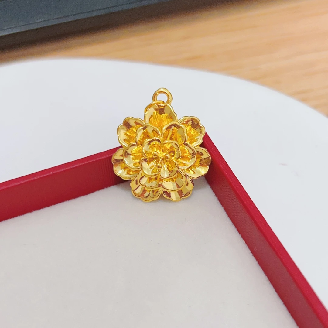 【雨文珠宝】足金999时尚精美牡丹花吊坠精致素款3D硬金大气送礼物