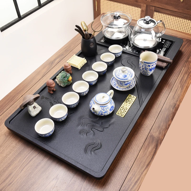 初然茶具套装家用石板茶盘茶海功夫客厅会客茶几烧水壶全自动一体