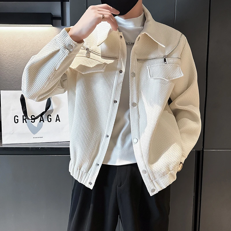 高级感拉链装饰纯色痞帅夹克设计师潮牌网红外套翻领轻奢春秋上衣