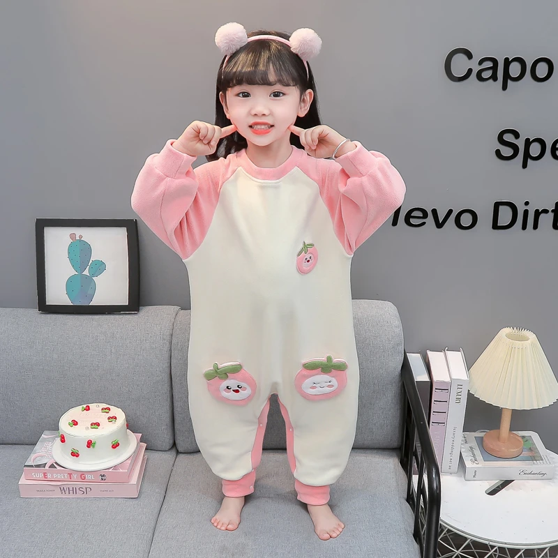 女童连体睡衣秋冬季法兰绒加厚儿童女孩防踢被奥粒绒宝宝婴儿睡袋