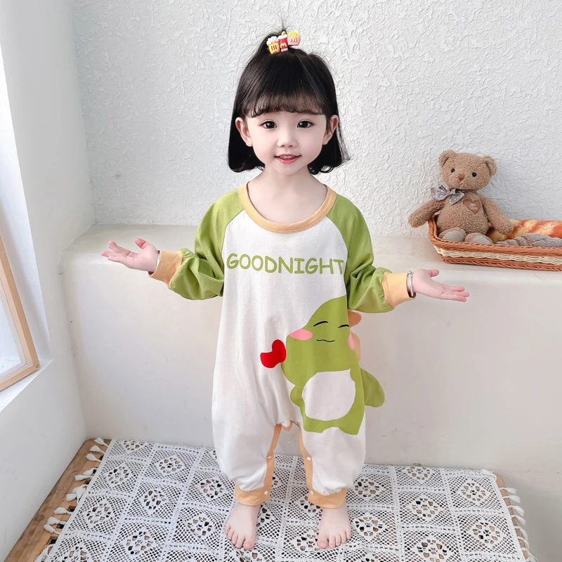 女童春秋恐龙纯棉防着凉连体睡衣2儿童1-6岁空调服睡袋防踢家居服