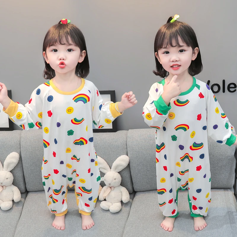 女童春秋季连体睡衣薄款婴幼儿莫代尔儿童夏季女孩宝宝空调家居服