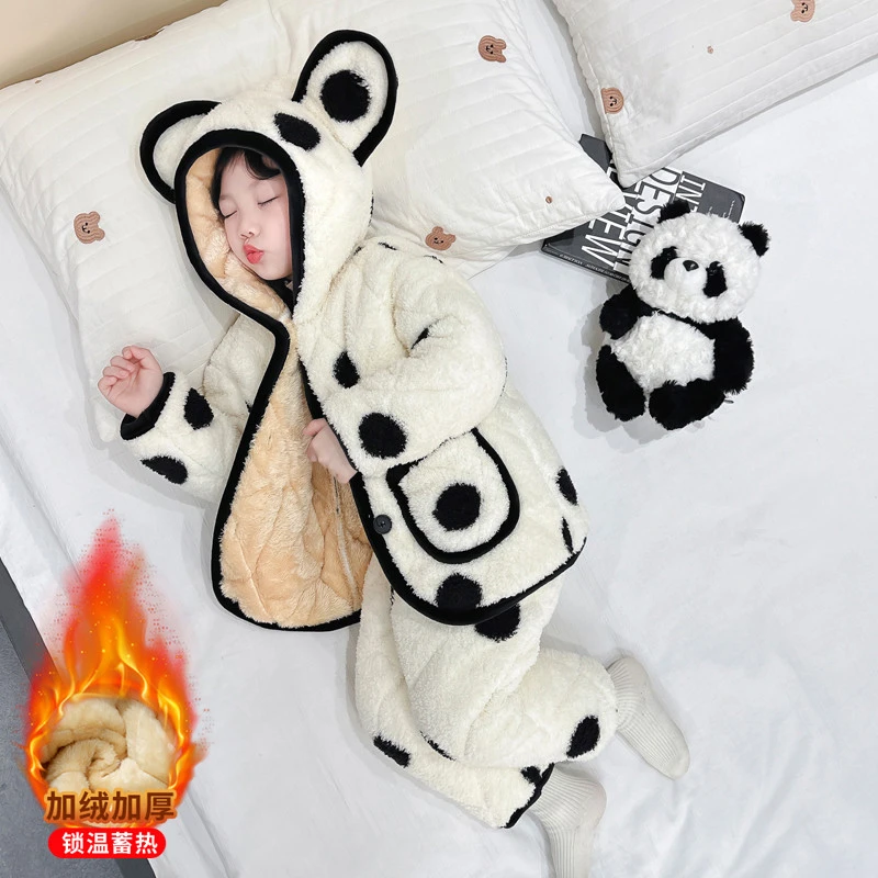 女童睡衣冬季珊瑚绒加厚款三层夹棉新款小女孩宝宝冬款儿童家居服