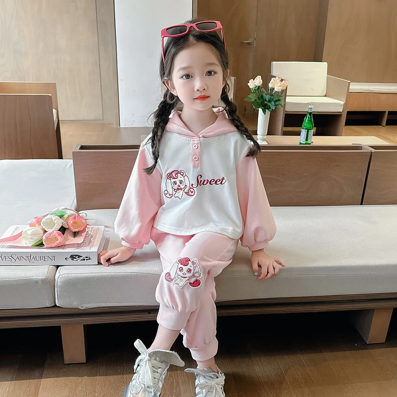 女童春秋装套装女宝宝秋款洋气时髦连帽两件套女孩秋季休闲款衣服