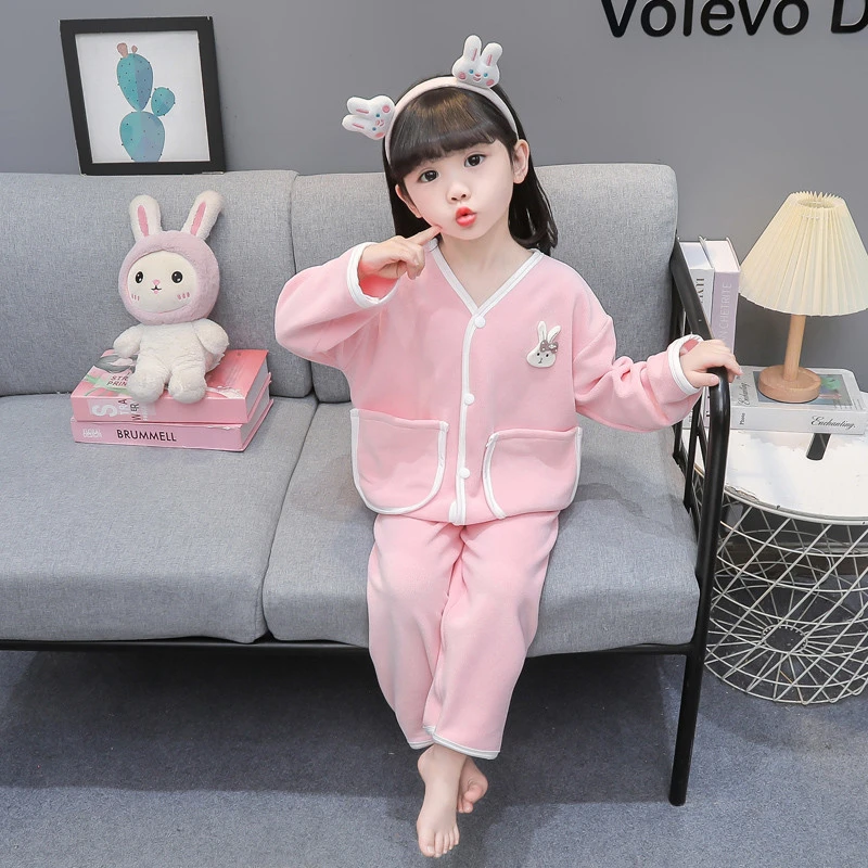 女童睡衣秋冬季女孩奥粒绒宝宝开衫保暖套装珊瑚绒冬款儿童家居服