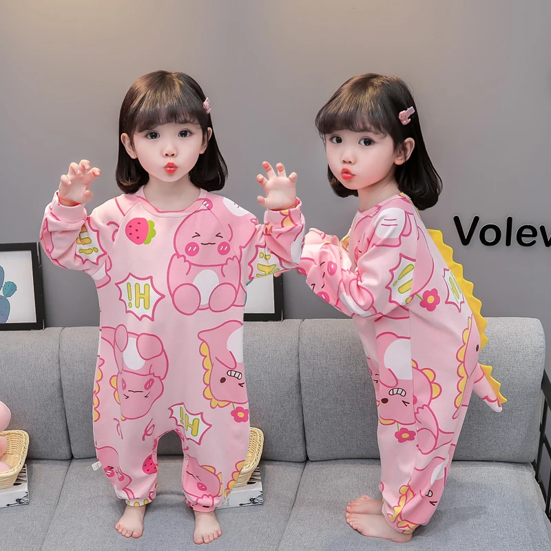 儿童连体睡衣春秋女童纯棉婴幼儿睡袋秋季薄款宝宝防踢女孩家居服