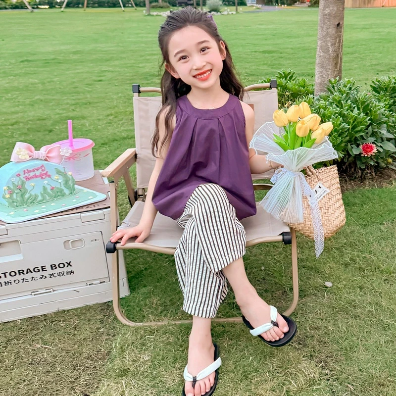 女童夏季套装2024新款洋气儿童夏装背心上衣时髦女孩休闲两件套