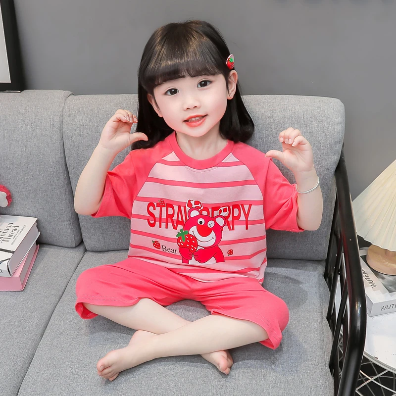 女童睡衣女孩夏季薄款莫代尔短袖女宝宝家居服卡通儿童夏天空调服