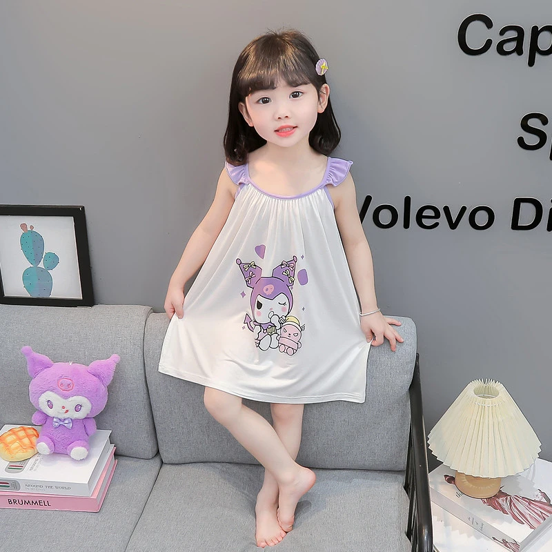儿童ol吊带睡裙莫代尔无袖女小童薄款睡衣女童卡通飞袖空调服儿童