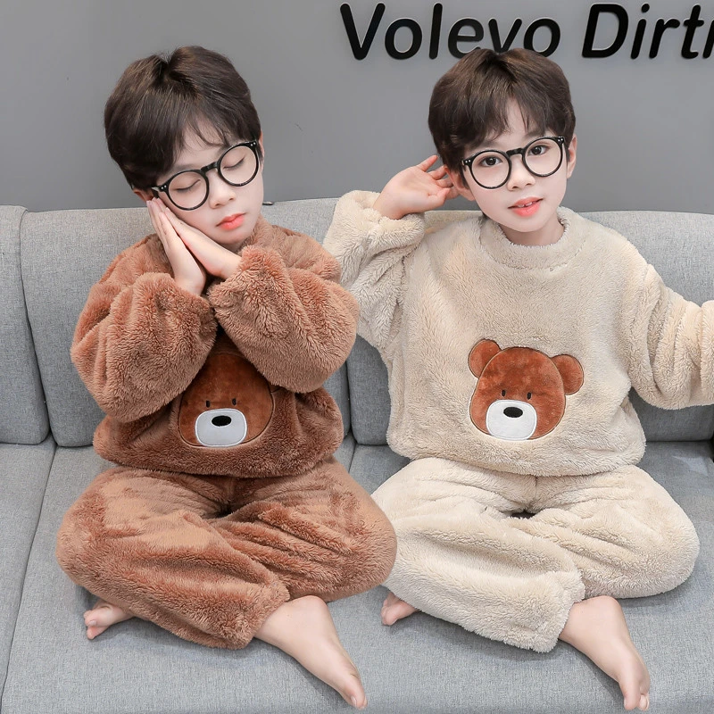 男童法兰绒睡衣秋冬款2025男孩宝宝加绒加厚冬季儿童珊瑚绒家居服