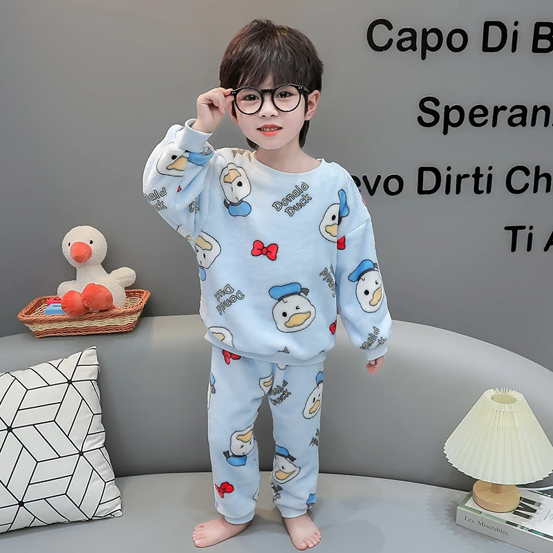男童冬季法兰绒睡衣防着凉加绒男孩宝宝秋季加厚珊瑚绒儿童家居服