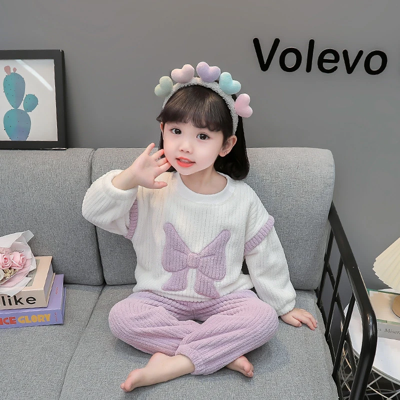 女童法兰绒睡衣秋冬加厚2024新款儿童珊瑚绒家居服女孩睡衣两件套