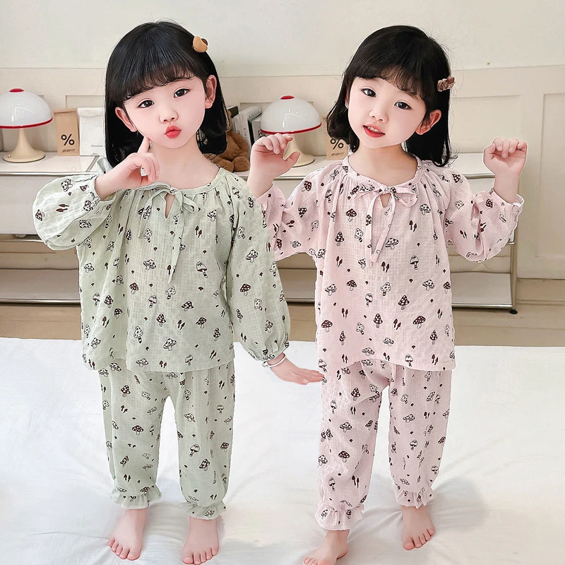 女童长袖全棉春秋薄款睡衣家居服3儿童洋气1-6岁宝宝空调服两件套
