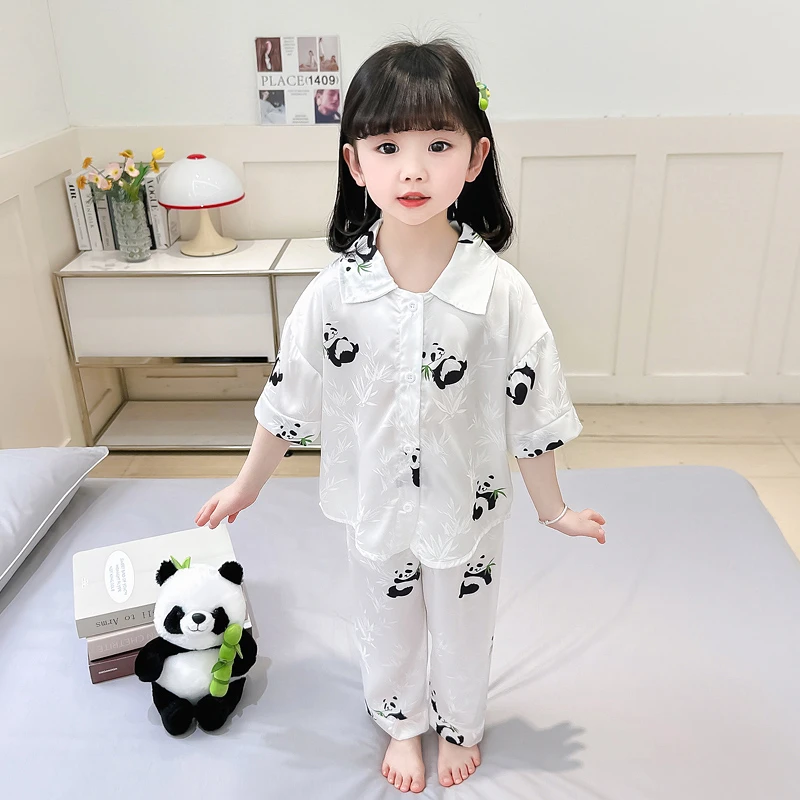 儿童睡衣女童家居服套装夏季2024新款薄款洋气女宝宝夏装短袖衬衫