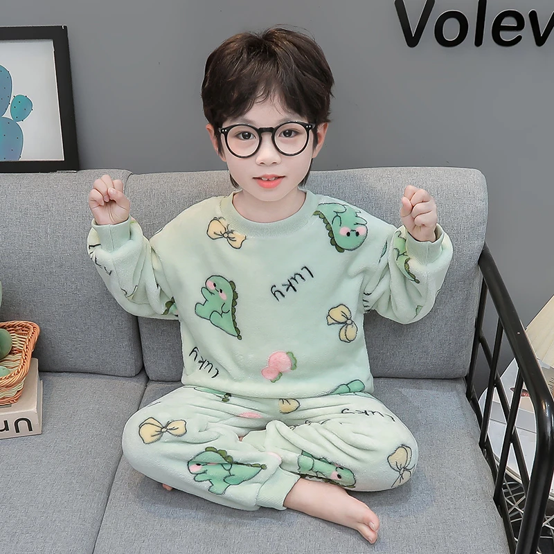 男童睡衣儿童法兰绒秋冬款加厚2025新款男宝春秋珊瑚绒宝宝家居服