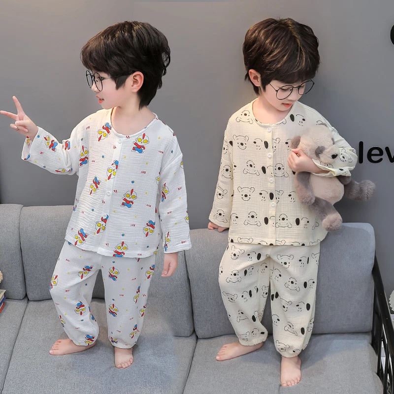 男童睡衣婴儿薄款纯棉纱布小男孩儿童宝宝夏天空调服小孩家居服夏