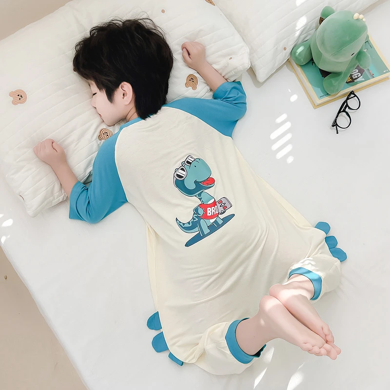 男童连体睡衣莫代尔夏季薄款2024新款女孩宝宝儿童空调家居服睡袋