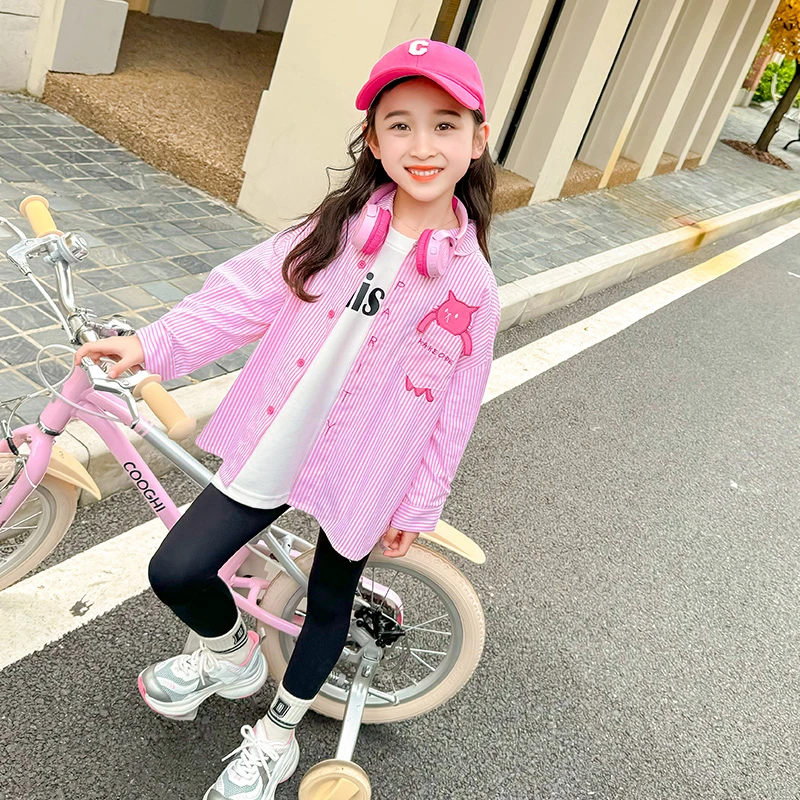 女童衬衫春秋季2024新款女孩宝宝韩版秋款长袖儿童薄秋装衬衣外套