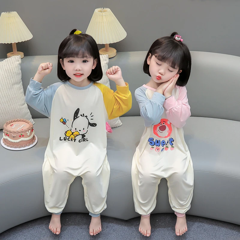 儿童莫代尔薄款连体宝宝女童春秋女孩防着凉家居服婴儿夏季睡衣裙
