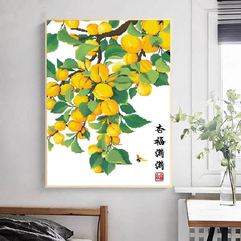 k100十字绣玄关竖版幸福满满杏子图大格布棉线绣刺绣套件精准印花