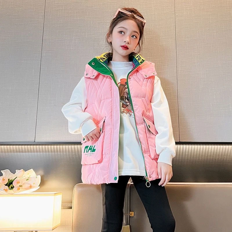 女童棉马甲秋冬2023新款儿童洋气韩版加厚大童马甲女童外穿百搭