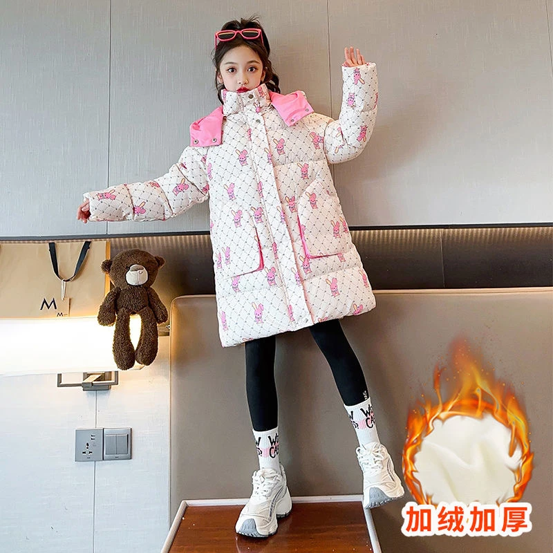 女童冬季中长款棉袄2023新款洋气保暖【小熊RIB印花】