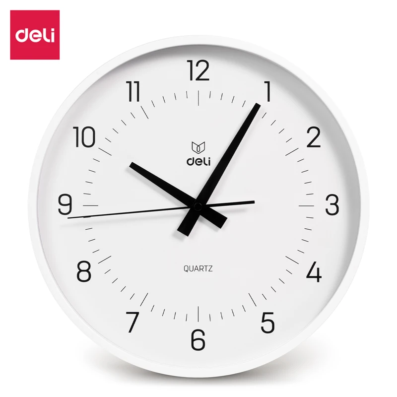 得力LE401简约时尚挂钟 卧室客厅时间提醒 免打孔钟表12寸