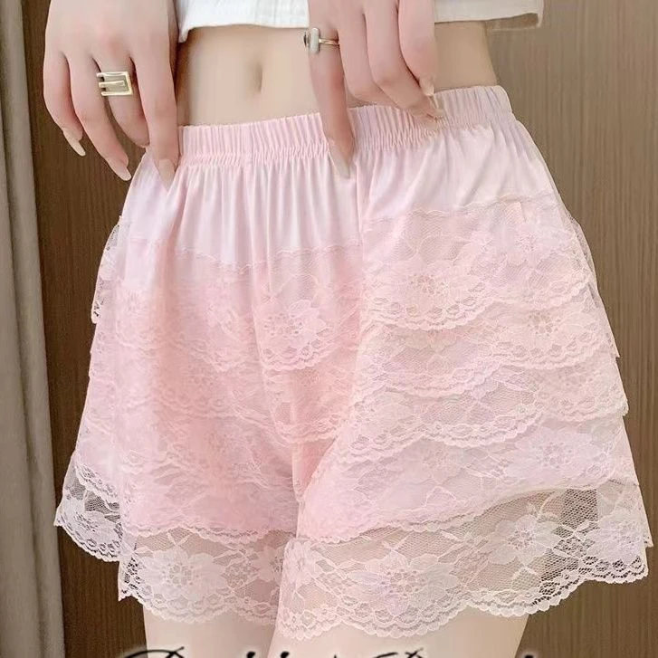 夏季薄款白色蕾丝安全裤防走光夏季宽松外穿居家休闲阔腿短裤多色