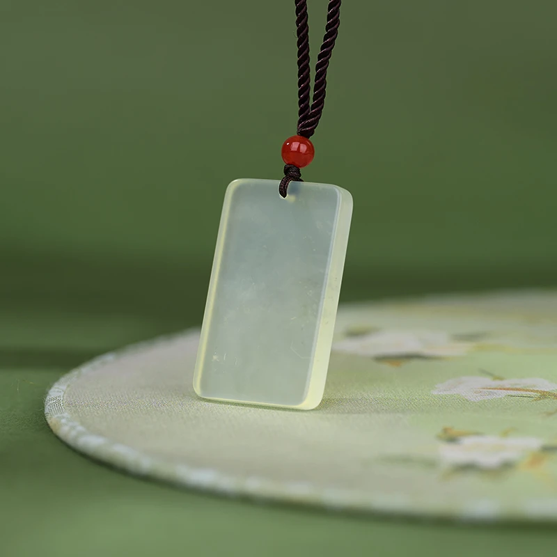 玉知意A岫玉吊坠无事牌天然真品高冰高透精美方牌 多样性发【赠绳】