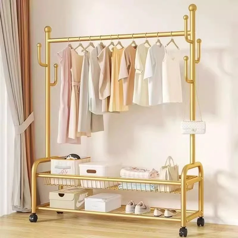 衣架落地卧室挂衣架可移动家用衣帽架室内简易轻奢晾衣服架子加粗