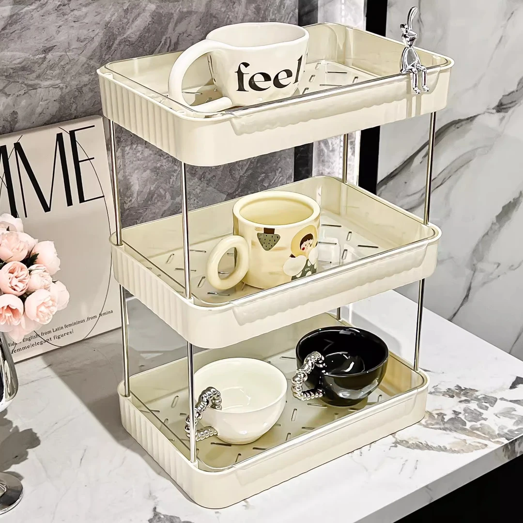 杯子收纳置物架桌面茶杯架放水杯奶油风沥水托盘家用双层沥水杯架