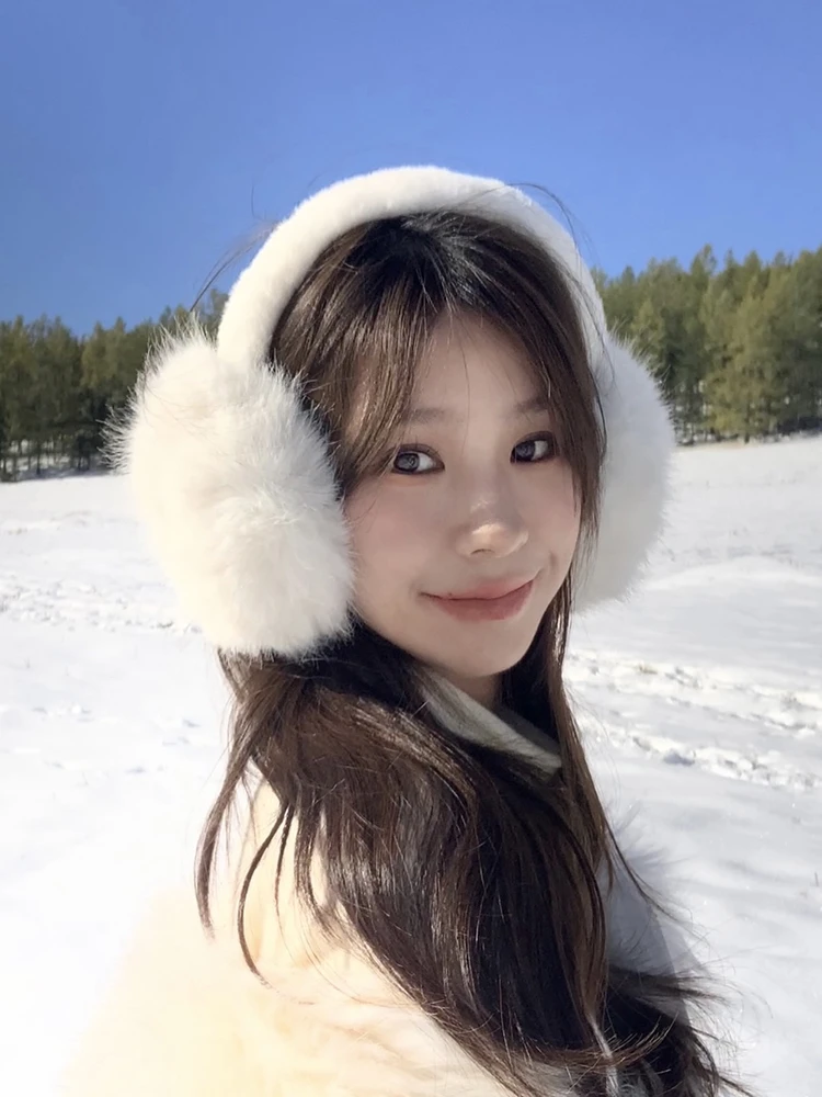 仿狐狸毛白色耳包大号毛绒耳捂子保暖防冻冬季耳罩女防寒耳套耳暖