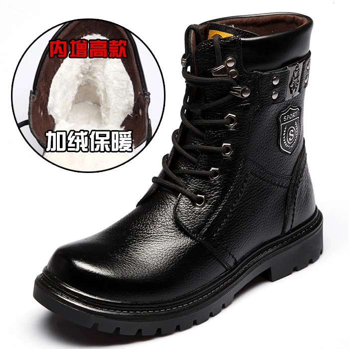 马丁靴男中老年爸爸羊毛加绒加厚百搭加绒靴子真皮加厚内增高保暖