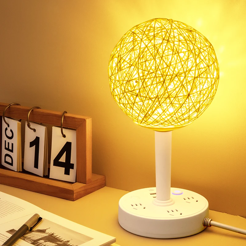 藤球氛围台灯卧室睡眠灯婴儿喂奶护眼柔光小夜灯北欧风床头灯插座