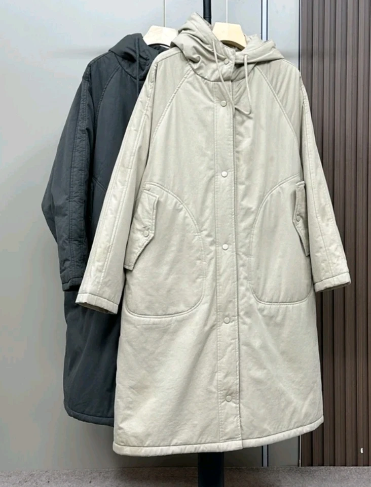 南西 2024冬装 韩版宽松大码连帽加棉风衣外套中长款保暖显瘦棉服