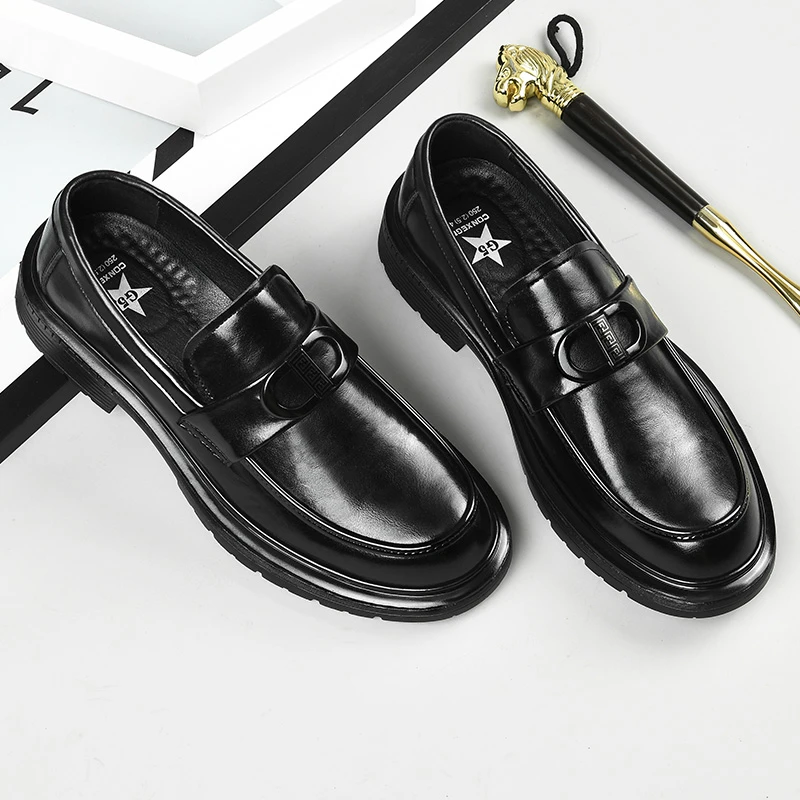 休闲皮鞋男2025春季新款男士商务皮鞋英伦风潮流一脚蹬软底皮鞋男