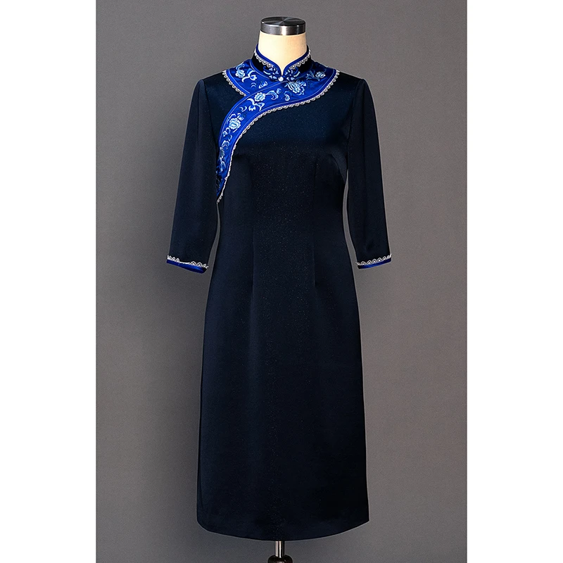 金吴针 55714A 改良旗袍裙A版绣花复古民国风高端宴会礼服裙