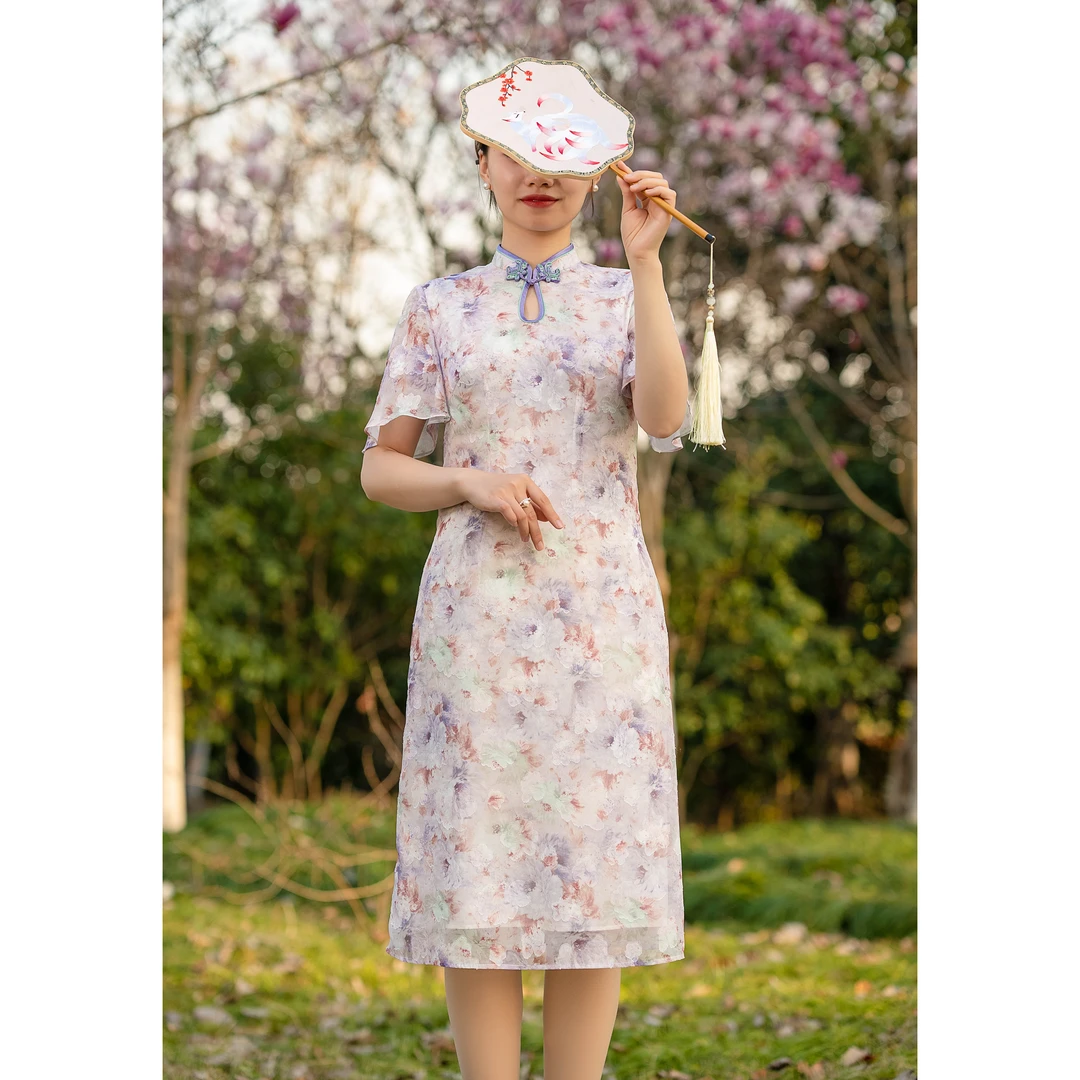 手工旗袍55739 【春日来信】金吴针旗袍改良A版连衣裙气质优雅日常