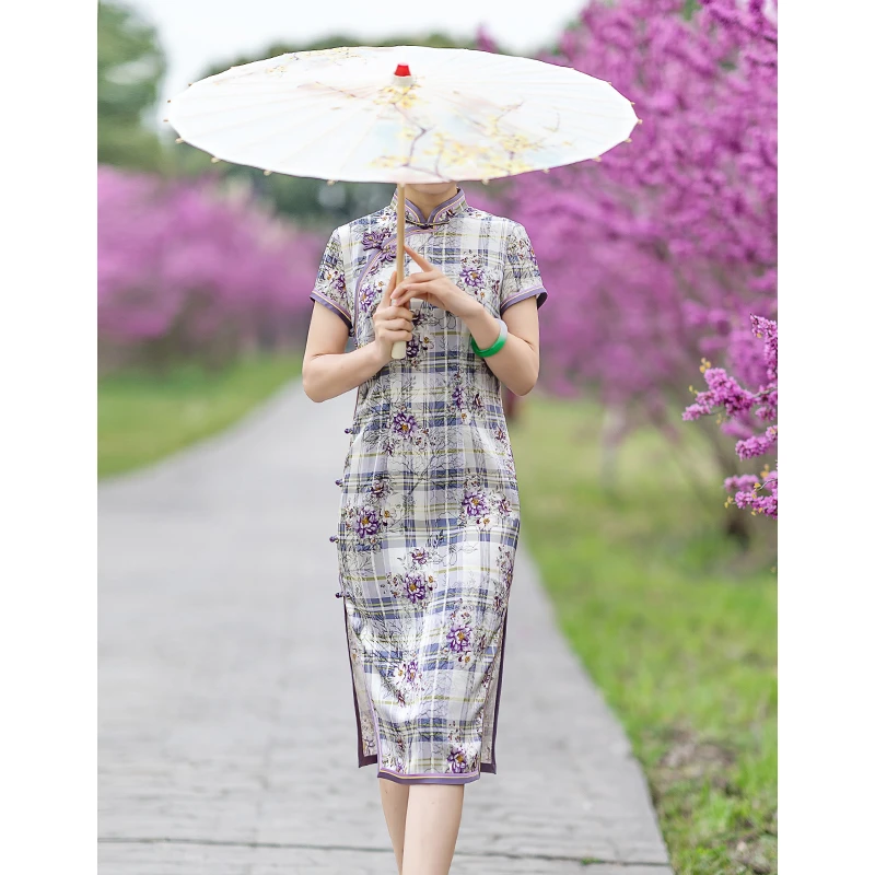 金吴针 52631 新款双面醋酸缎单层透气日常中国风夏季薄款旗袍