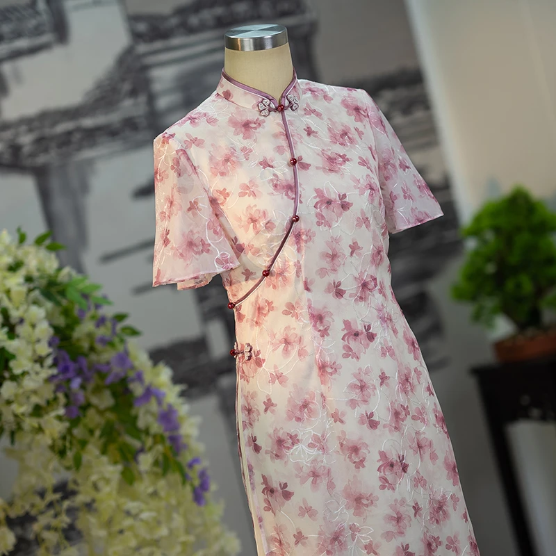 手工旗袍55999 新中式奥黛旗袍改良A版裙气质优雅日常夏季中长款