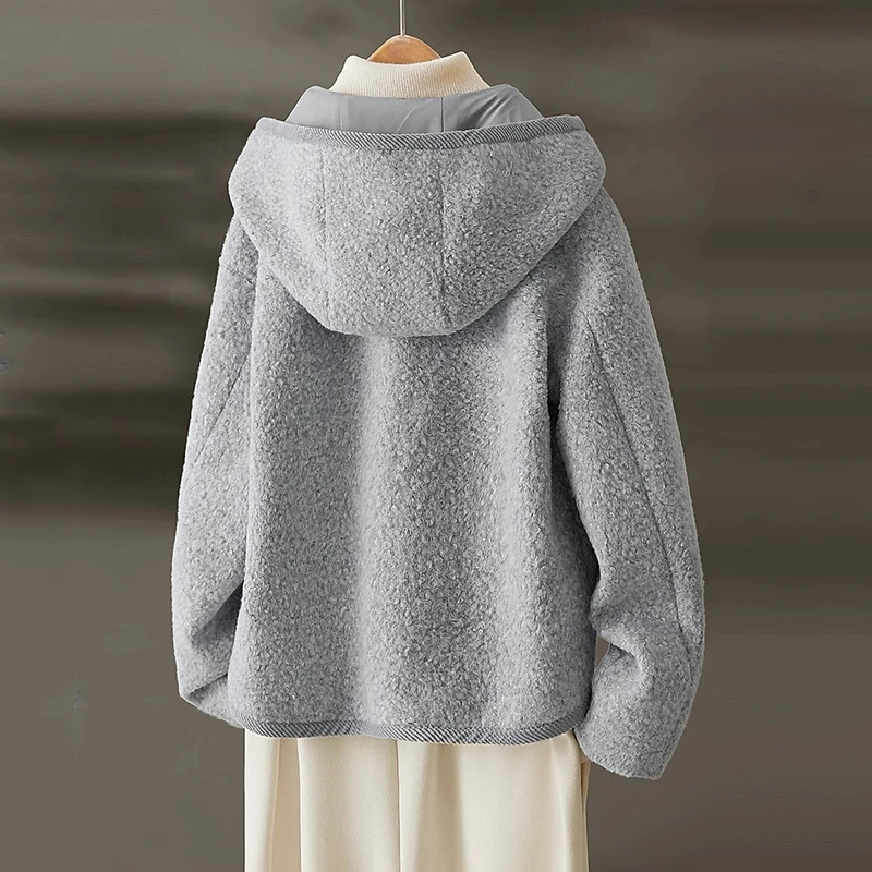 高级感短款加厚连帽外套女春季季新款圈圈毛宽松显瘦保暖长袖上衣