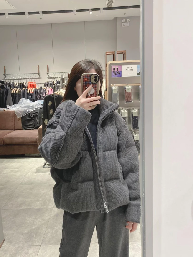 高级感灰色灯芯绒棉服女冬季宽松棉袄棉衣百搭高腰直筒休闲裤套装