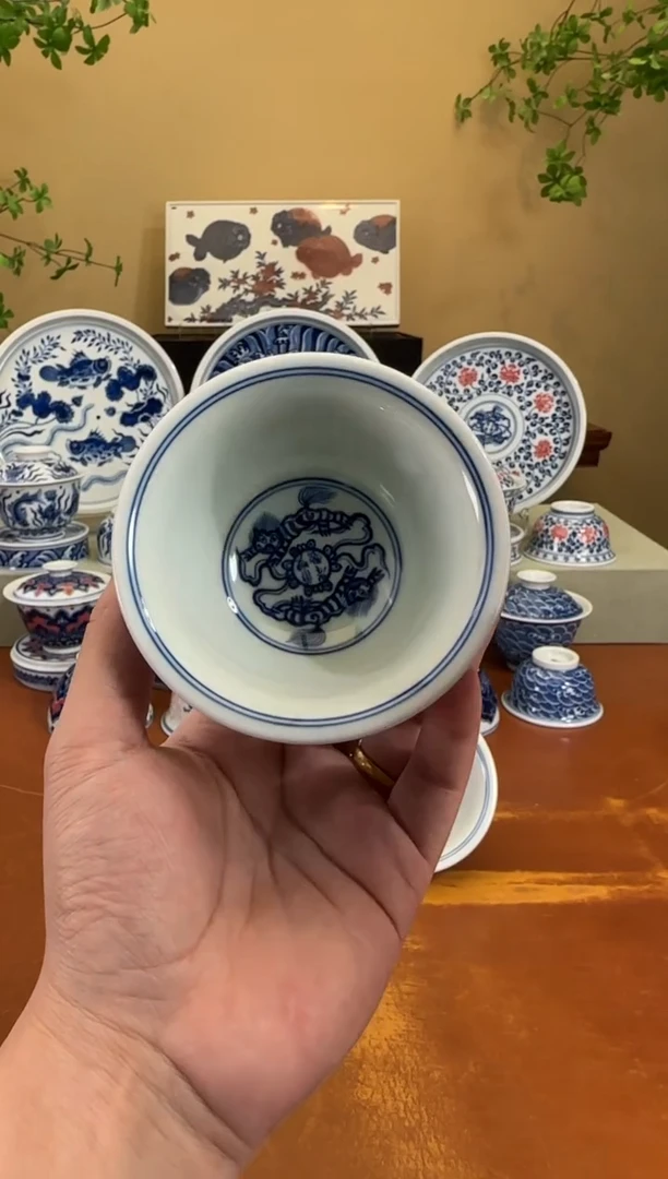【闪购商品】瓷杯大双狮压手杯