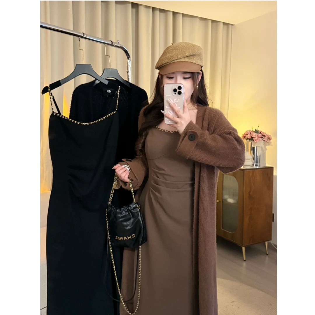 Q【现货】吊带裙秋收腰冬季时尚毛衣显瘦套装 09096C