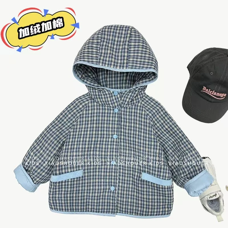 【现货48H】童装冬季棉袄外套2025新款简约韩版连帽加绒加厚棉服潮
