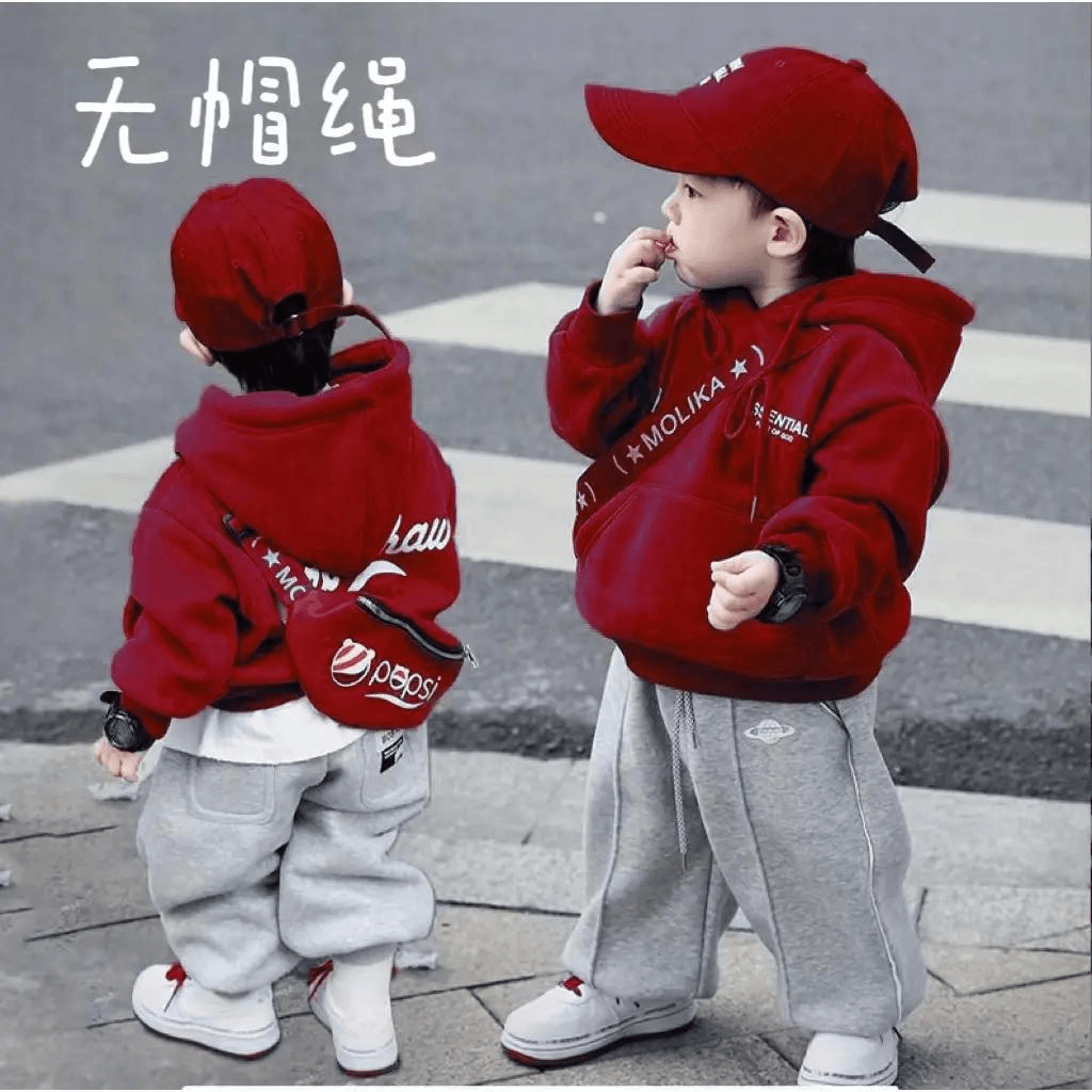 【冬季大促】男童加绒红色卫衣春秋冬装新款宝宝保暖上衣无帽绳儿