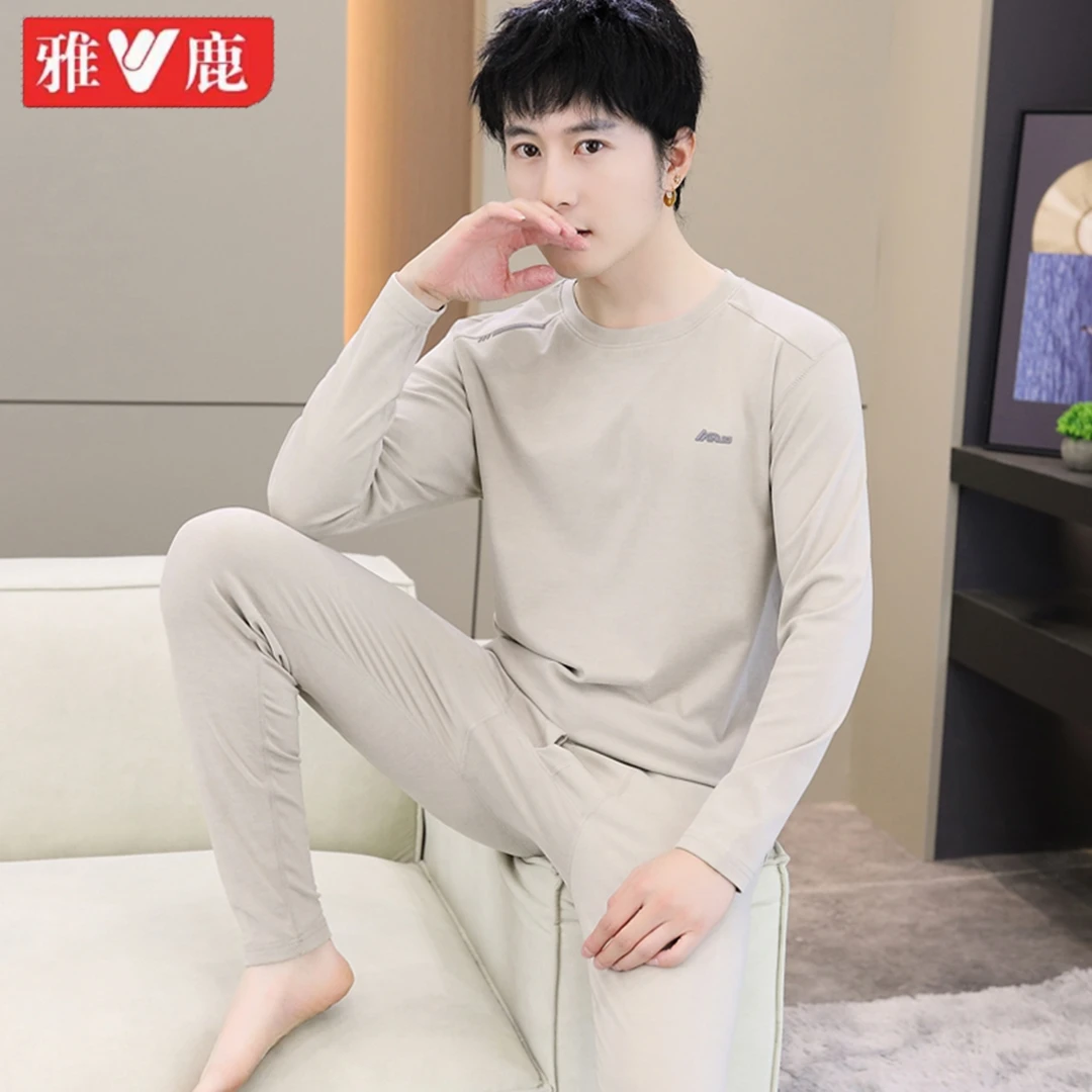 雅鹿恒温德绒发热保暖内衣男套装秋冬季青少年学生打底衫秋衣秋裤
