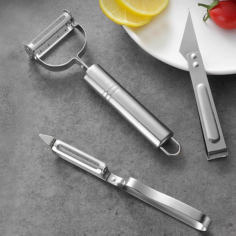 多功能不锈钢削皮刀三件套刮皮削皮器厨房瓜果刨皮刨丝拔鸡毛神器