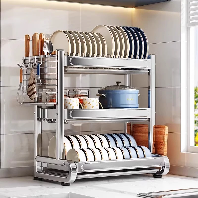 304不锈钢厨房置物架碗碟盘收纳沥水架家用多功能碗筷刀架砧板架