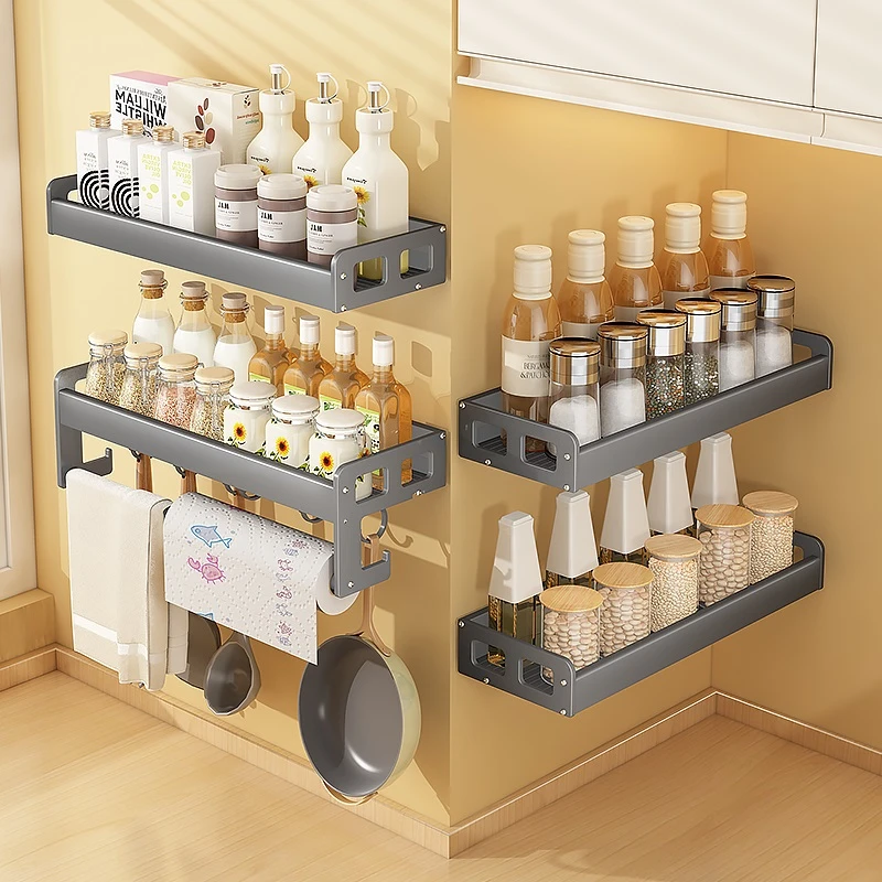 厨房用具调料置物架壁挂式免打孔调味品筷子锅盖家用墙上收纳用品